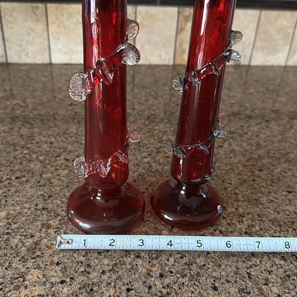 Victorian Cranberry Glass Bud Vases - Picture 5 of 6